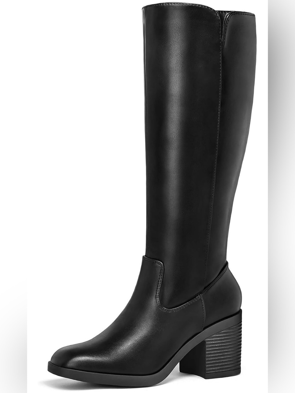 Mysoft Women’s Classic Black Knee-High Block-Heel Boots in Black - US Size 6